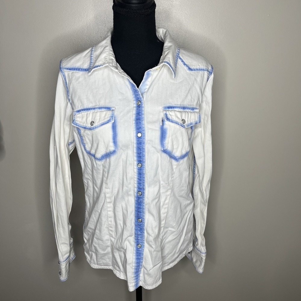Levi's Women's Blue & White Western Wear Button Up Shirt Size Medium